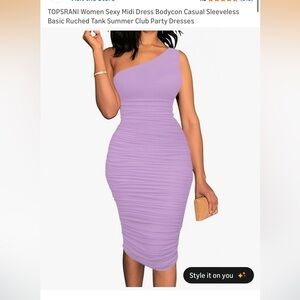 Purple One-Shoulder Ruched Midi Dress